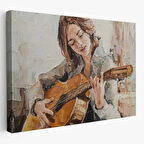 Gitar Çalan Kız, Modern Dekoratif Kanvas Tablo, Duvar Dekoru 1241