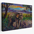 Yavru Fil ve Anne Fil, Modern Dekoratif Kanvas Tablo, Duvar Dekoru 1242