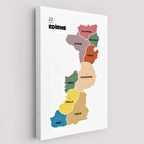 İl ve İlçeler Haritası Edirne, Modern Dekoratif Kanvas Tablo, Duvar Dekoru 1328