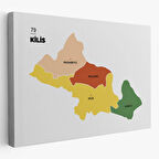 İl ve İlçeler Haritası Kilis, Modern Dekoratif Kanvas Tablo, Duvar Dekoru 1389