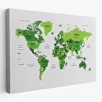 Ülke ve Başkentli Türkçe Dünya Haritası, Modern Dekoratif Kanvas Tablo, Duvar Dekoru 1510