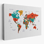Ülke ve Başkentli Türkçe Dünya Haritası, Modern Dekoratif Kanvas Tablo, Duvar Dekoru 1516
