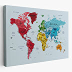 Renkli Zeminli Detaylı İngilizce Dünya Haritası, Harita Dekoratif Kanvas Tablo, Duvar Dekoru 1700