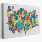 Eğitici İl ve İlçe Detaylı Türkiye Haritası, Harita Dekoratif Kanvas Tablo, Duvar Dekoru 3047