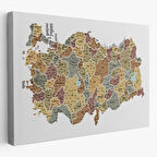 Eğitici İl ve İlçe Detaylı Türkiye Haritası, Harita Dekoratif Kanvas Tablo, Duvar Dekoru 3050