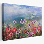 Suluboya Görünüm Renkli Çiçekler Dekoratif Kanvas Tablo, Duvar Dekoru 3475