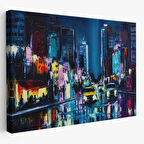 Yağlıboya Görünüm NewYork Gece Manzarası Dekoratif Kanvas Tablo, Duvar Dekoru 3533
