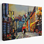 Yağlıboya Görünüm Budapeşte Sokakları Macaristan Dekoratif Kanvas Tablo, Duvar Dekoru 3547