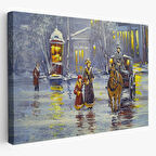 Yağlıboya Görünüm At Arabası ve Eski Şehir Dekoratif Kanvas Tablo, Duvar Dekoru 3573