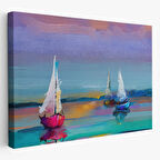 Yağlıboya Görünüm Denizde Yelkenliler Dekoratif Kanvas Tablo, Duvar Dekoru 3616