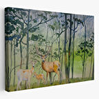 Suluboya Görünüm Geyikler Dekoratif Kanvas Tablo, Duvar Dekoru 3648