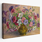 Yağlıboya Görünüm Vintage Çiçekler Dekoratif Kanvas Tablo, Duvar Dekoru 3672