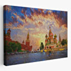 Kızıl Meydan Aziz Vasil Katedrali ve Kremlin Dekoratif Kanvas Tablo, Duvar Dekoru 3696