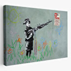 Makineli Tüfek ve Çocuk, No Parking, Banksy Dekoratif Kanvas Tablo, Duvar Dekoru 5008
