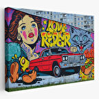 Retro Kırmızı Araba Grafiti Dekoratif Kanvas Tablo, Duvar Dekoru 5027