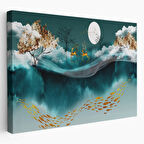 Ormandaki Koşan Geyikler Dijital Sanat Dekoratif Kanvas Tablo, Duvar Dekoru 5040