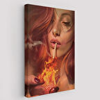 Platonik Aşkın Tavrı Sigarasını Kalpten Yakan Kadın Dekoratif Kanvas Tablo, Duvar Dekoru 5247