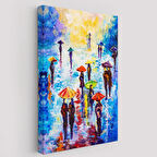 Renkli Şemsiyeler ve İnsanlar Dekoratif Kanvas Tablo, Duvar Dekoru 5923