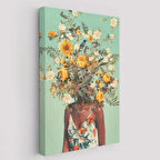 Çiçek Başlı Siyahi Afrikalı Kadın Dekoratif Kanvas Tablo, Duvar Dekoru 6079