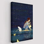 Yıldız Toplayan Kız ve Kedisi Dekoratif Kanvas Tablo, Duvar Dekoru 6129