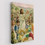 Rab İsa Binlercesini Ekmek ve Balıkla Doyururken Dekoratif Kanvas Tablo, Duvar Dekoru 6386