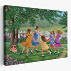 Oynayan Kız Çocukları Dekoratif Kanvas Tablo, Duvar Dekoru 6532