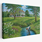 Akarsu ve Oynayan Çocuk Dekoratif Kanvas Tablo, Duvar Dekoru 6533