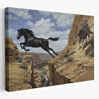 Kovboy ve At Dekoratif Kanvas Tablo, Duvar Dekoru 6537