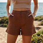 Organik Müslin Şort - 2 Kat Müslin Naturel Doğal - Naturel Doğal-oeko Tex Sertifikalı Kumaş