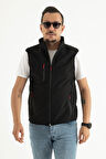 Erkek Siyah Slim Fit Dar Kesim içi Polar Outdoor Softshell Yelek
