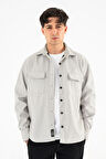 Erkek Açık Gri Oversize Gömlek Ceket Kapaklı Çift Cepli Çıtçıtlı
