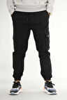 Erkek Siyah Kargo Pantolon Rahat Kesim Pamuklu Lastikli Paça