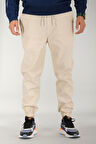 Erkek Bej Jogger Pantolon Rahat Kesim Pamuklu Lastikli Paça İpli