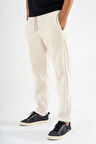 Erkek Krem Jogger Eşofman Altı Duble Paça Spor Rahat Pantolon