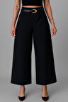 Siyah Likralı Palazzo Salaş Geniş Paça Pantolon