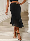 SUPPLİERBY Kadın Yüksek Bel Asimetrik Detaylı Ithal Krep Etek