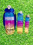 SPORTS Renkli Akrilik Spor 3lü Motivasyon Suluk Matara 3adet 2000ml 900ml 350ml