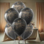 Altın Happy Birthday Baskılı Siyah Balon 12"