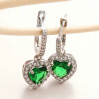 Supertrend Gümüş Yeşil Taşlı Kalpli Kadın Küpe