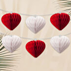 Kırmızı/Beyaz Sıralı Kalp Petek Süs