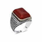 Supertrend ​gümüş Desenli Kırmızı Zirkon Taşlı Kare Erkek