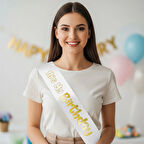 Its My Birthday Baskılı Varaklı Lüks Kuşak -Altın-