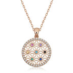 Supertrend Gümüş Rose Renkli Taşlı Yaşam Çiçeği Kadın Kolye