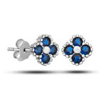 Supertrend Gümüş Yonca Çivili Mavi Taşlı Çocuk Küpe