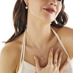 Supertrend Gümüş Pembe Taşlı Kalpli Kadın Set