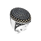 Supertrend Gümüş Siyah Zirkon Taşlı Oval Erkek Yüzük