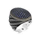 Supertrend Gümüş Lacivert Zirkon Taşlı Oval Erkek Yüzük