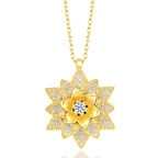 Supertrend Gümüş Gold Beyaz Taşlı Lotus Çiçeği Kadın Kolye