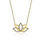 Supertrend Gümüş Gold Lotus Çiçeği Kadın Kolye