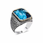 Supertrend ​gümüş Turkuaz Taşlı Kare Erkek Yüzük